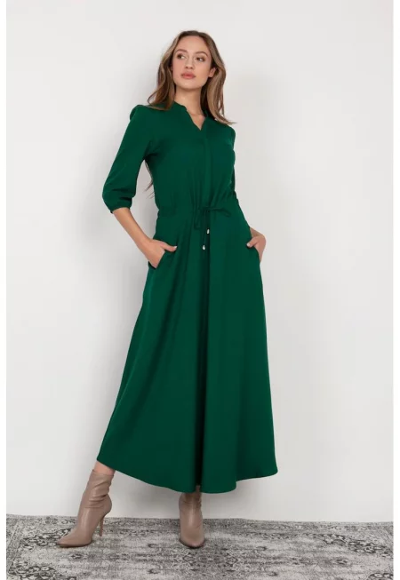 Макси рокля с 3/4 ръкави и шнур на талията