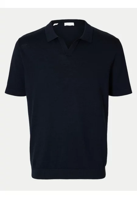 Мъжка поло риза  16096197 - памук/лен - тъмносиня - Тъмносин