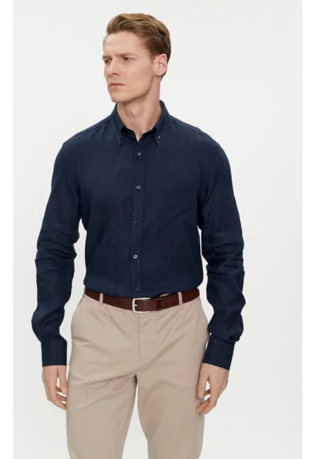 Мъжка риза -  303514037 - Лен - Син - Син