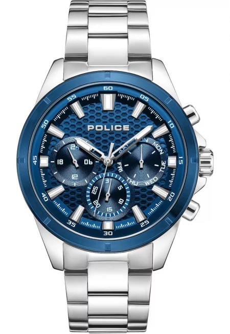 Мъжки часовник  кварцов - корпус от неръждаема стомана - верижка от неръждаема стомана - син циферблат - 45 мм - водоустойчив до 50 м