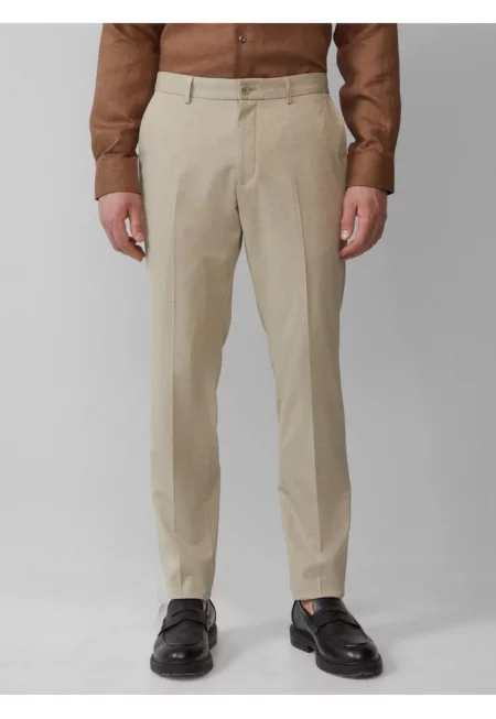 Мъжки панталон за костюм с фин десен и кройка Regular Fit - Светлокафяв