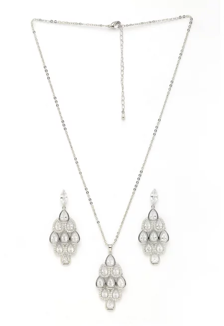 Обеци и колие Pearlescent Waterfall - Сребрист/Прозрачен