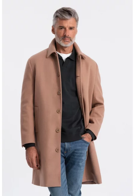 Палто със скосени джобове - Светлокафяв