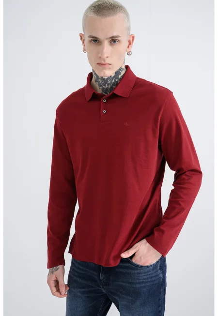 Памучна блуза с яка - Бордо