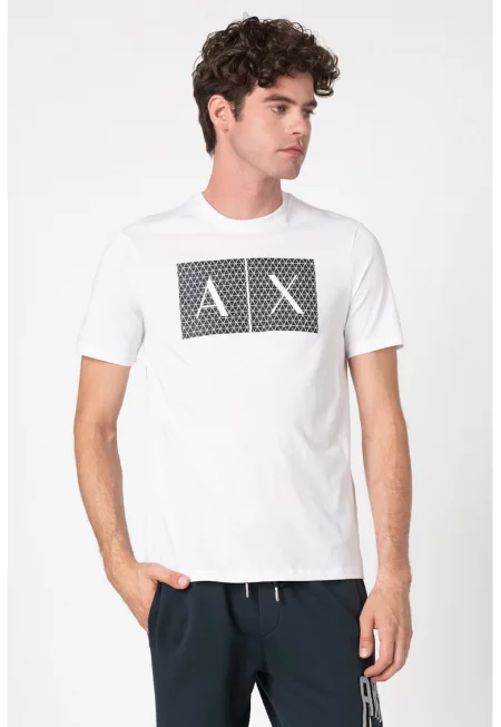 Памучна слим тениска с лого - Бял