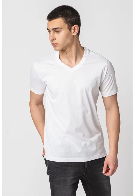 Памучна тениска с шпиц - Бял