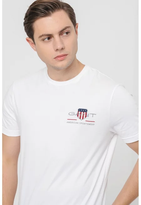 Памучна тениска със стандартна кройка и лого - Бял