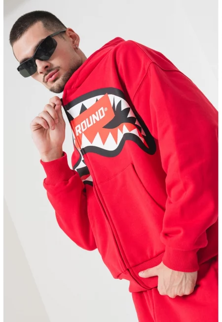 Памучно худи с графична шарка - Червен
