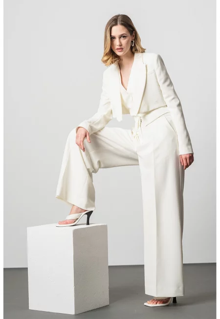 Панталон Palazzo с висока талия - Мръснобял