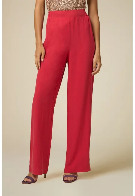 Панталон с лиосел и лен с широк крачол - Червен