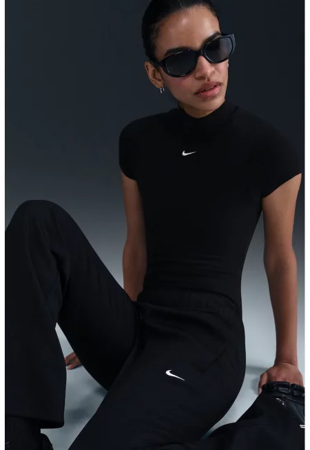 Панталон с широк крачол и лого - Черен