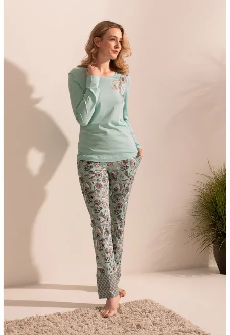 Пижама Marion с бамбук и флорален принт - Бледозелен