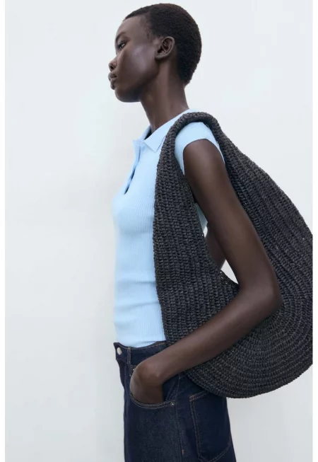 Плетена блуза без ръкави с яка