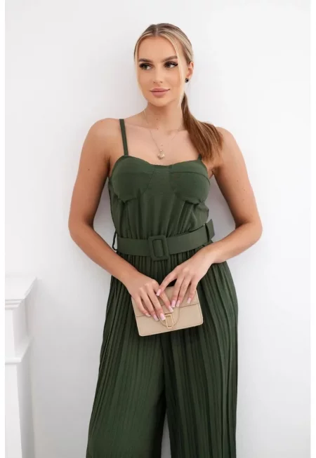 Плисиран гащеризон с тънки презрамки - Един размер