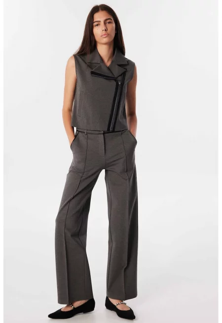 Прав панталон със скосен джоб - Светлосив меланж