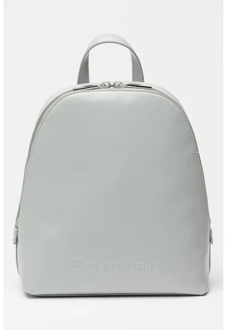 Раница от еко кожа с лого - Светло сив