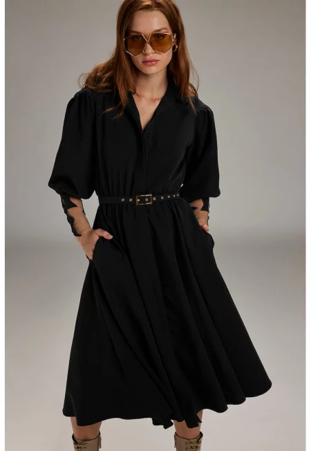 Разкроена шпиц рокля - Черен