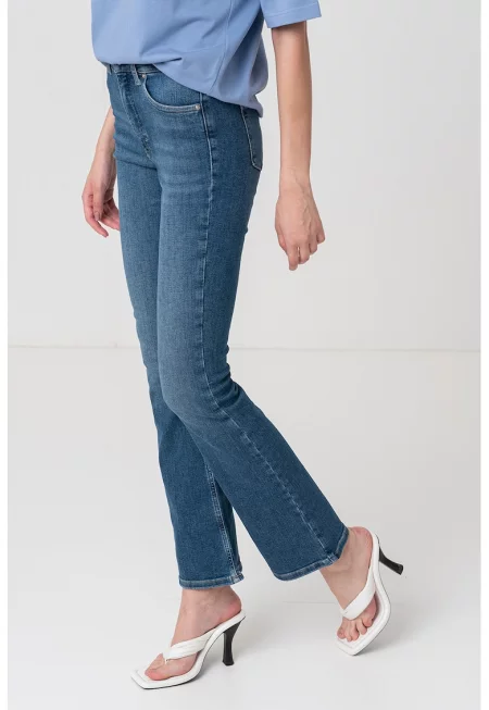 Разкроени дънки с висока талия - Тъмносин