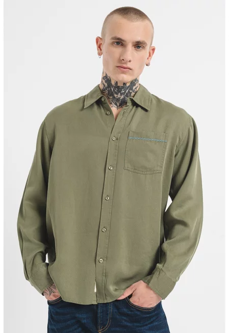 Риза от лиосел с джоб - Зелени аспержи