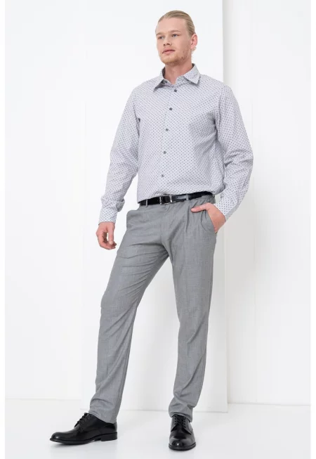 Риза с десен и класическа яка - Бял/Черен/Tъмносив