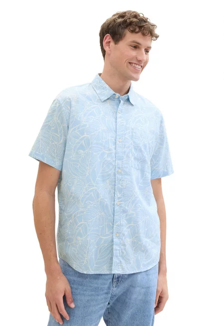 Риза с принт и къси ръкави - Светлосин