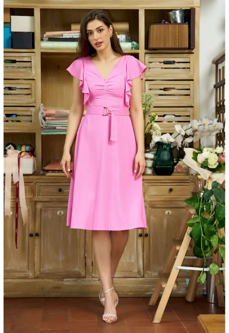 Рокля Amaryllis с лен и шпиц - Розово