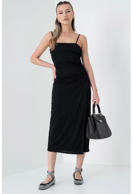 Рокля без ръкави с набирания - Черен