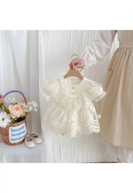 Рокля Кремова с Дантела за Момичета Алина