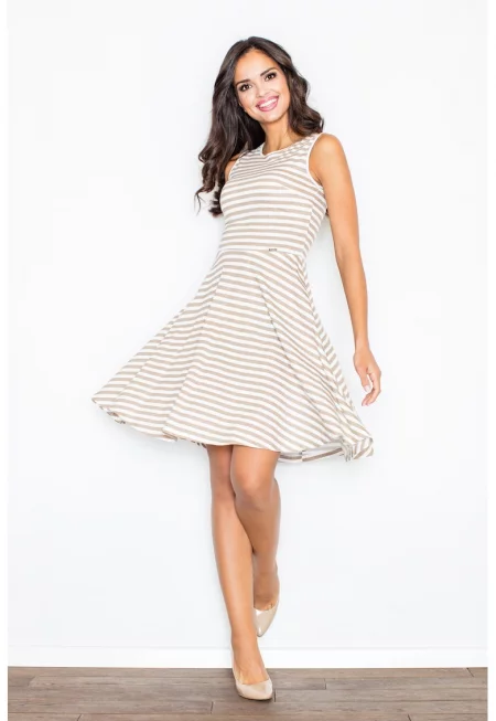 Рокля  модел М295 - райе - бежово - лято - памук