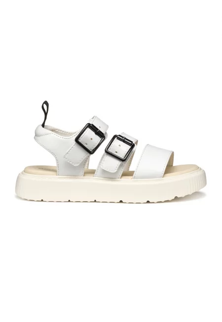 Сандали от еко кожа с токи - Бял