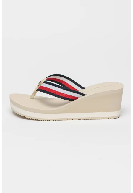 Скосени чехли - Светло бежово/Тъмносин