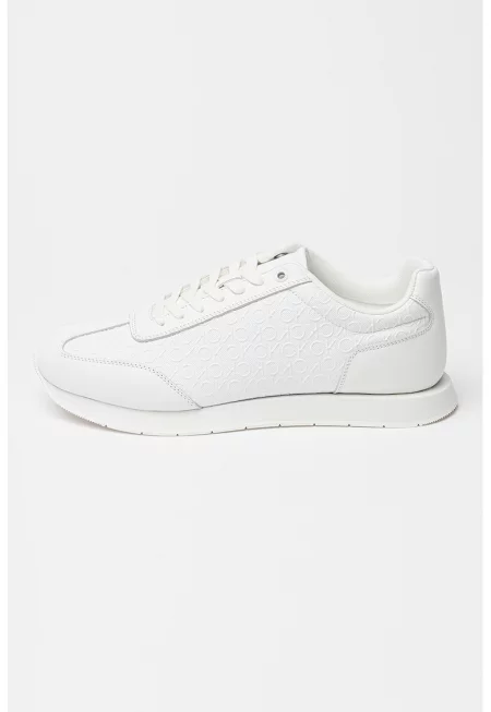 Спортни обувки от кожа с релефни монограми - Бял