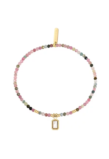 Stainless - Гривна от неръждаема стомана с циркони - Златист