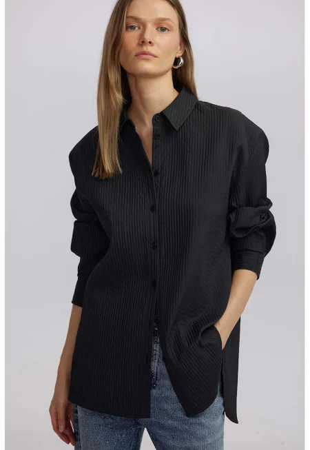 Свбодна рипсена риза - Избеляло черно