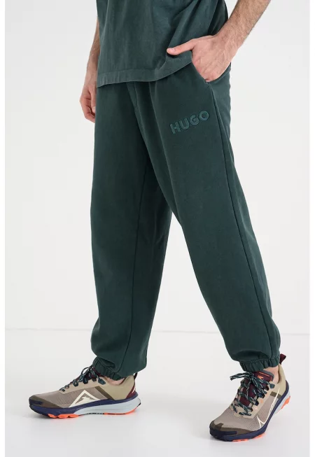 Свободен спортен панталон с връзка - Тъмнозелен