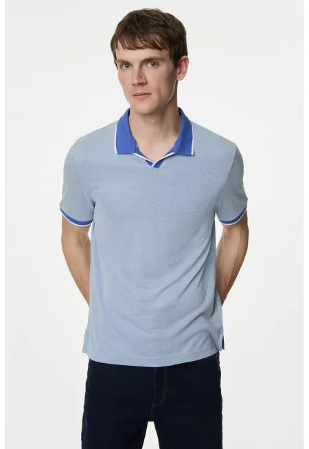 Тениска с модал с яка и контрасти