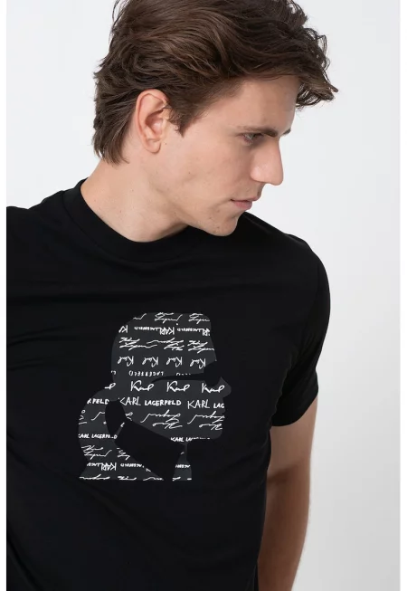 Тениска с овално деколте и лого - Черен/Бял