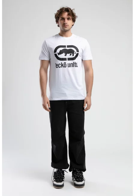 Тениска с овално деколте и лого - Черен/Бял