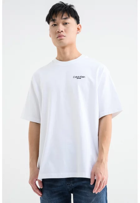 Тениска с овално деколте и лого - Черен/Мръснобял