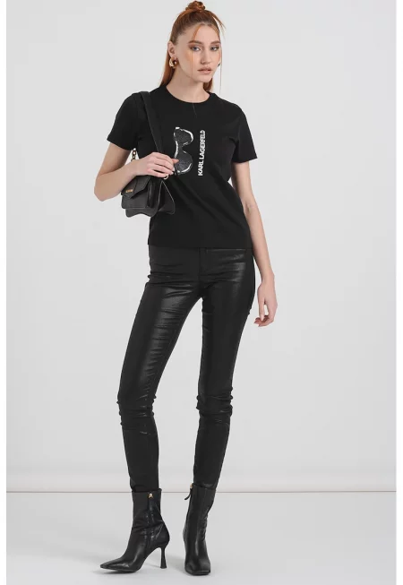 Тениска с принт и стандартна кройка - Черен