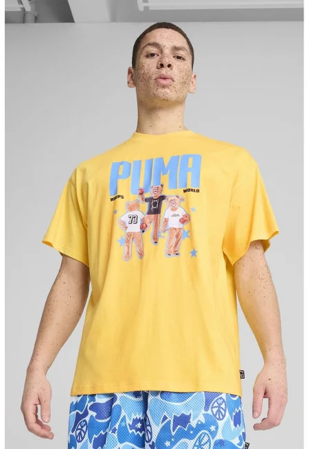Тениска с принт - Шафраново жълто/Светлосин