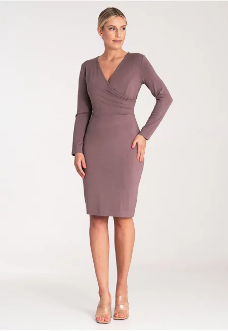 Вталена рокля -  семпла - елегантна - кафява - вискоза