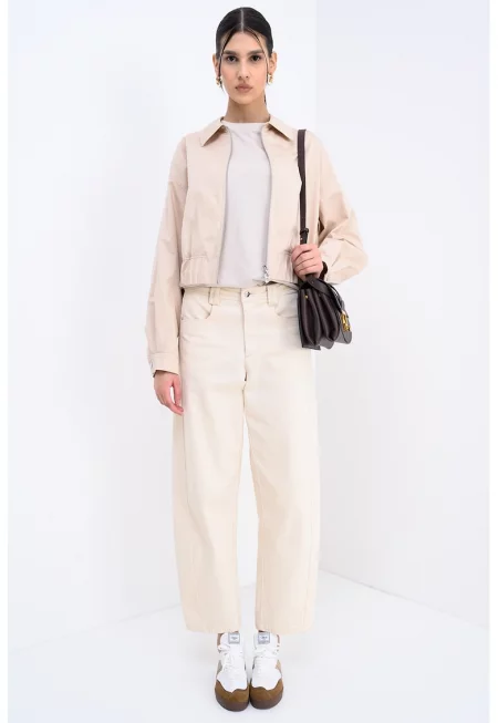 Яке с цип и яка - Бледожълт