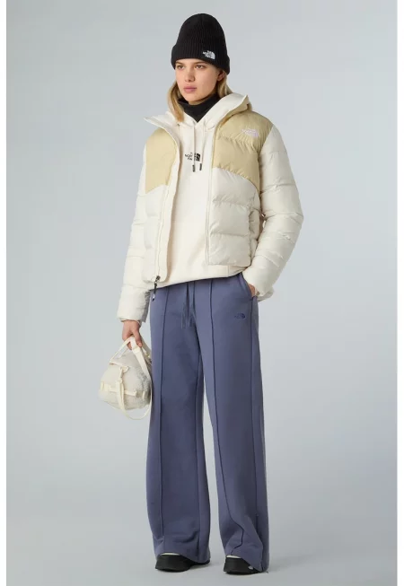 Яке за хайкинг с цип и висока яка - Светло жълто/Мръснобял