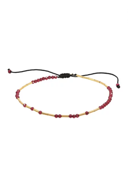 14K/20 Gold Filled Drawstring Bracelet With Garnet Stones - Червен/Златист