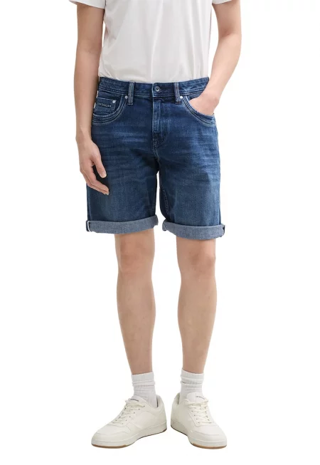 Бермуди от деним с навити подгъви - Тъмносин