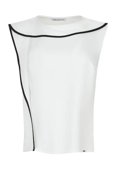 Блуза без ръкави - с асиметрични и контрастни детайли