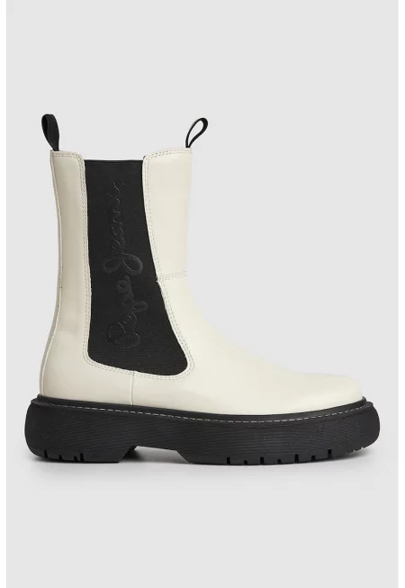 Боти Chelsea от еко кожа с лого - Бял/Черен