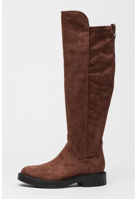 Ботуши до коляното от еко кожа - Тъмнокафяв