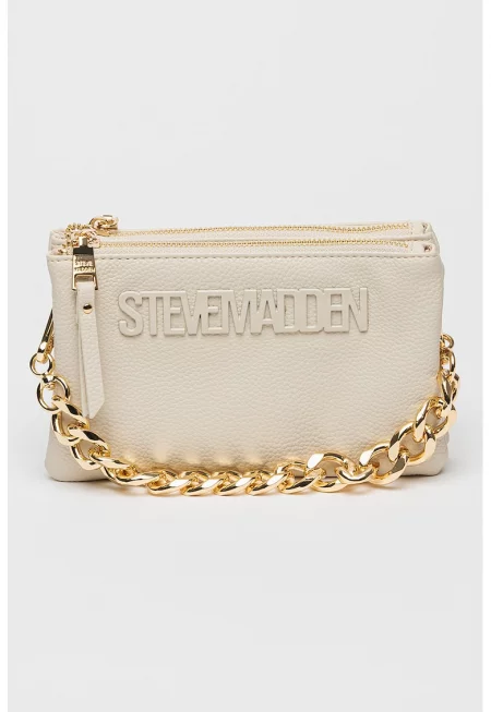 Чанта през рамо Nicco от еко кожа с лого - Бежов